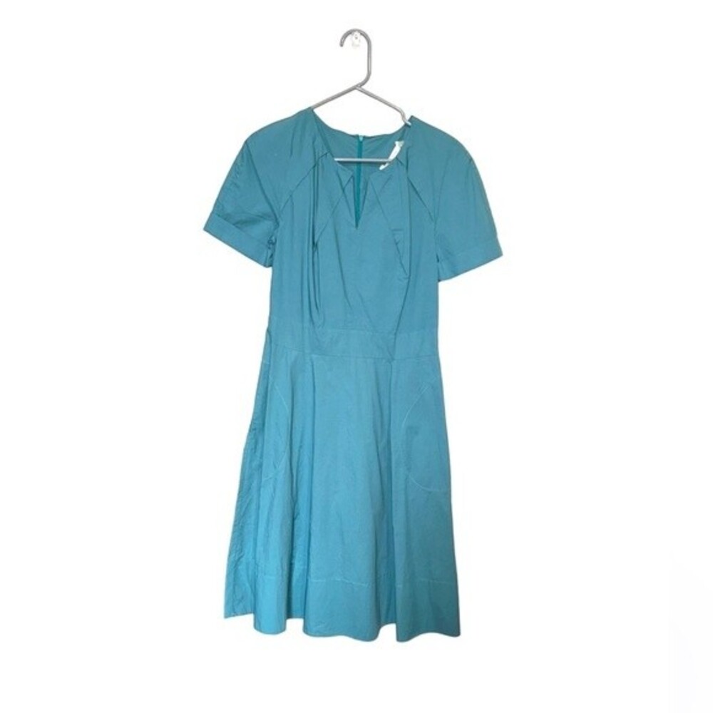 Blue Cotton Prairie Cottagecore Midi A-line Dress With Pockets